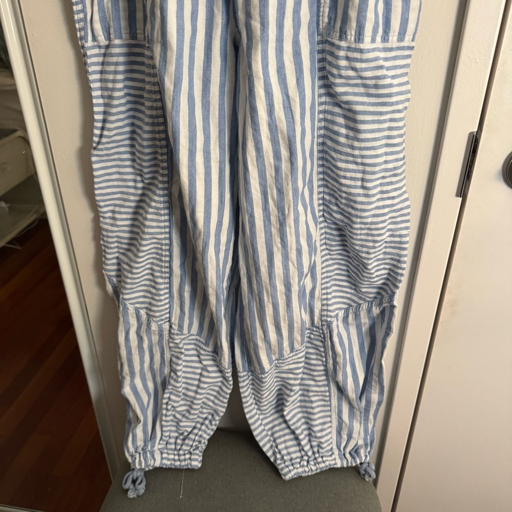 Promesa Jump for Joy Striped Drawstring Parachute Balloon Pants - Blue & White - Picture 7 of 8